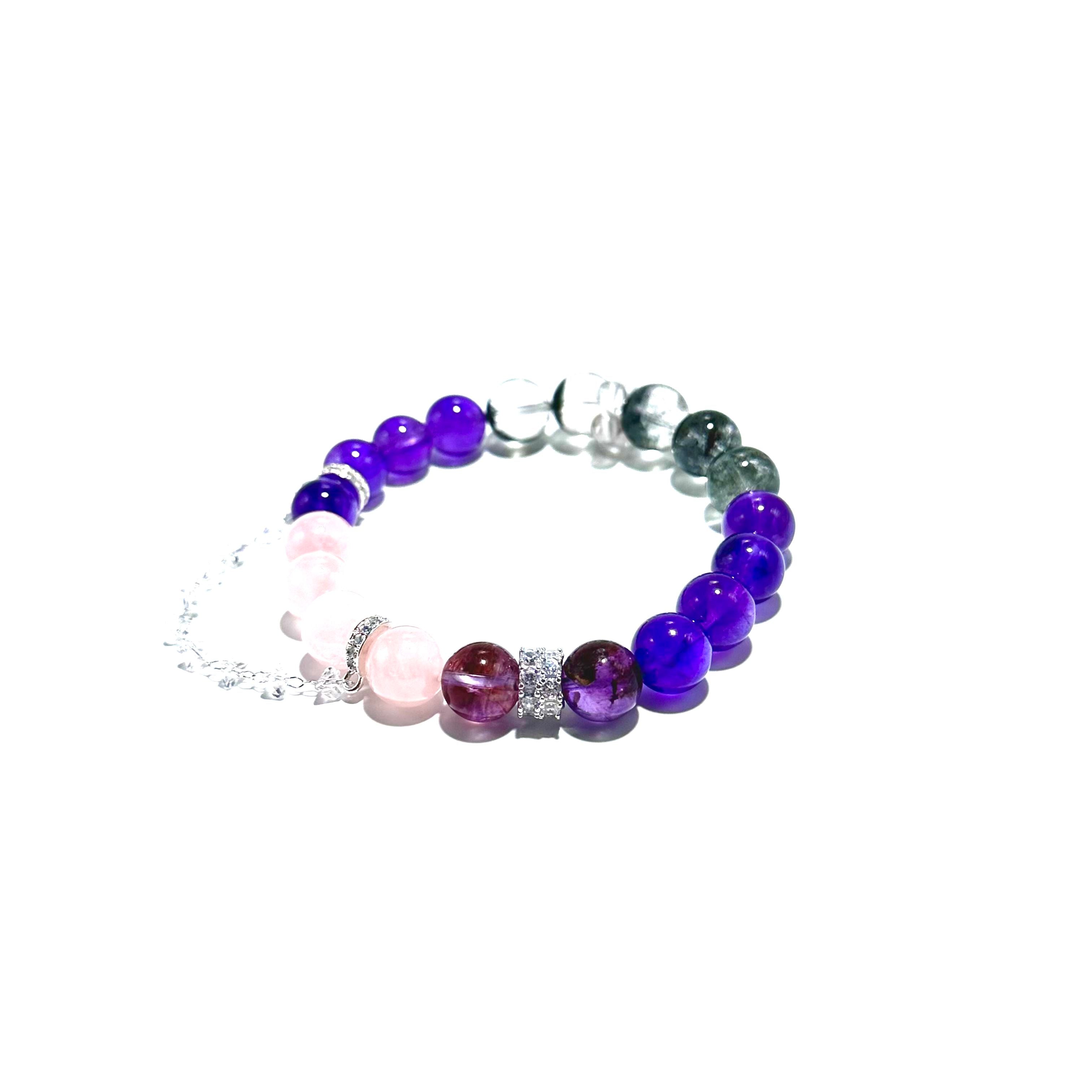 Amethyst Rose Quartz & Rutilated Quartz Bracelet - ASTROSOUL