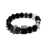 Starlit Echo – Labradorite, Obsidian & Aquamarine Bracelet