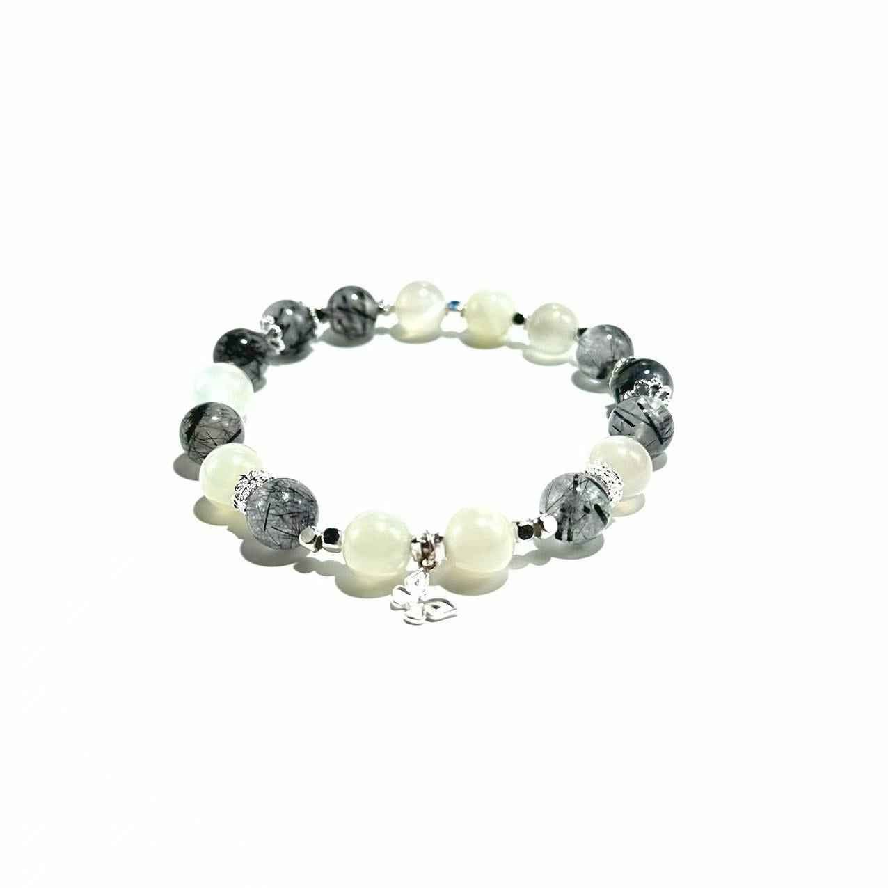 White Moonstone & Black Rutilated Quartz Bracelet- ASTROSOUL