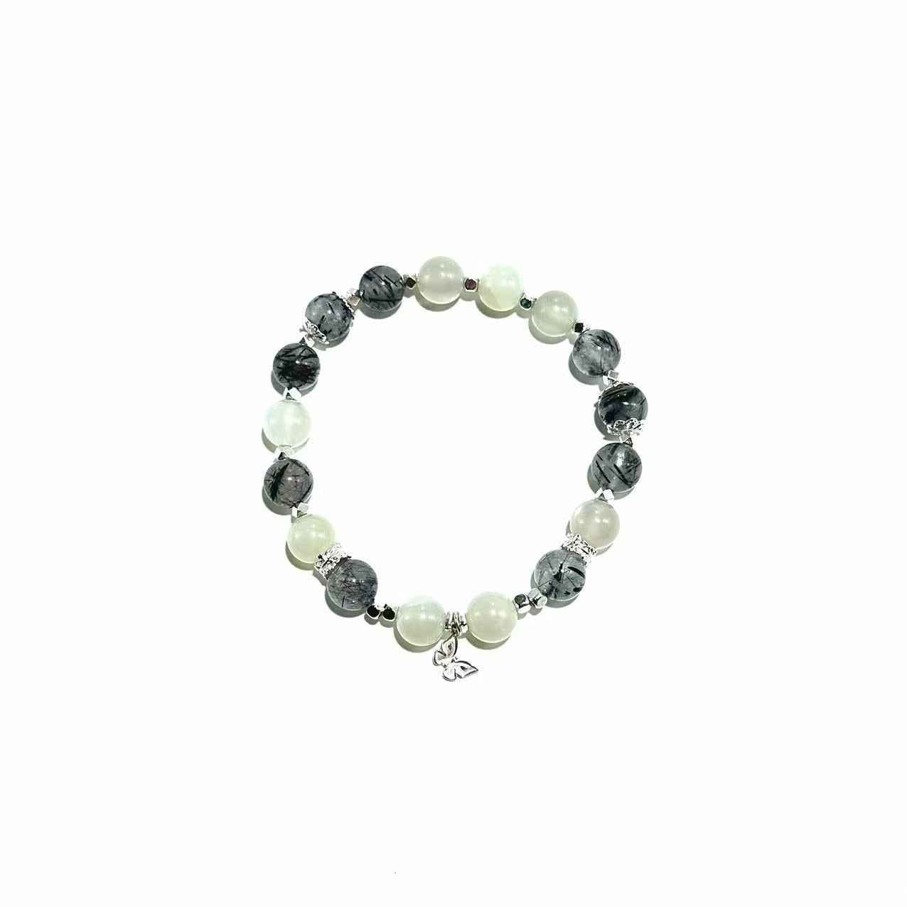 White Moonstone & Black Rutilated Quartz Bracelet- ASTROSOUL