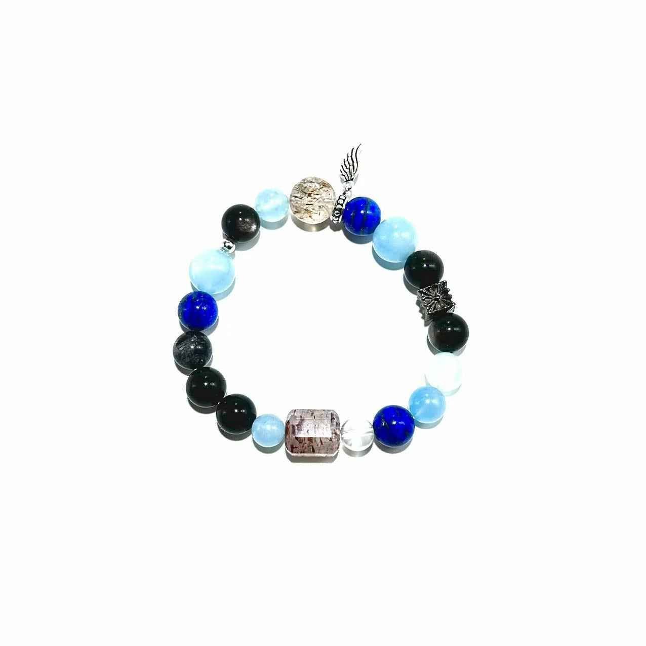 Lapis Lazuli, Aquamarine-Rutilated Quartz Bracelet-ASTROSOUL