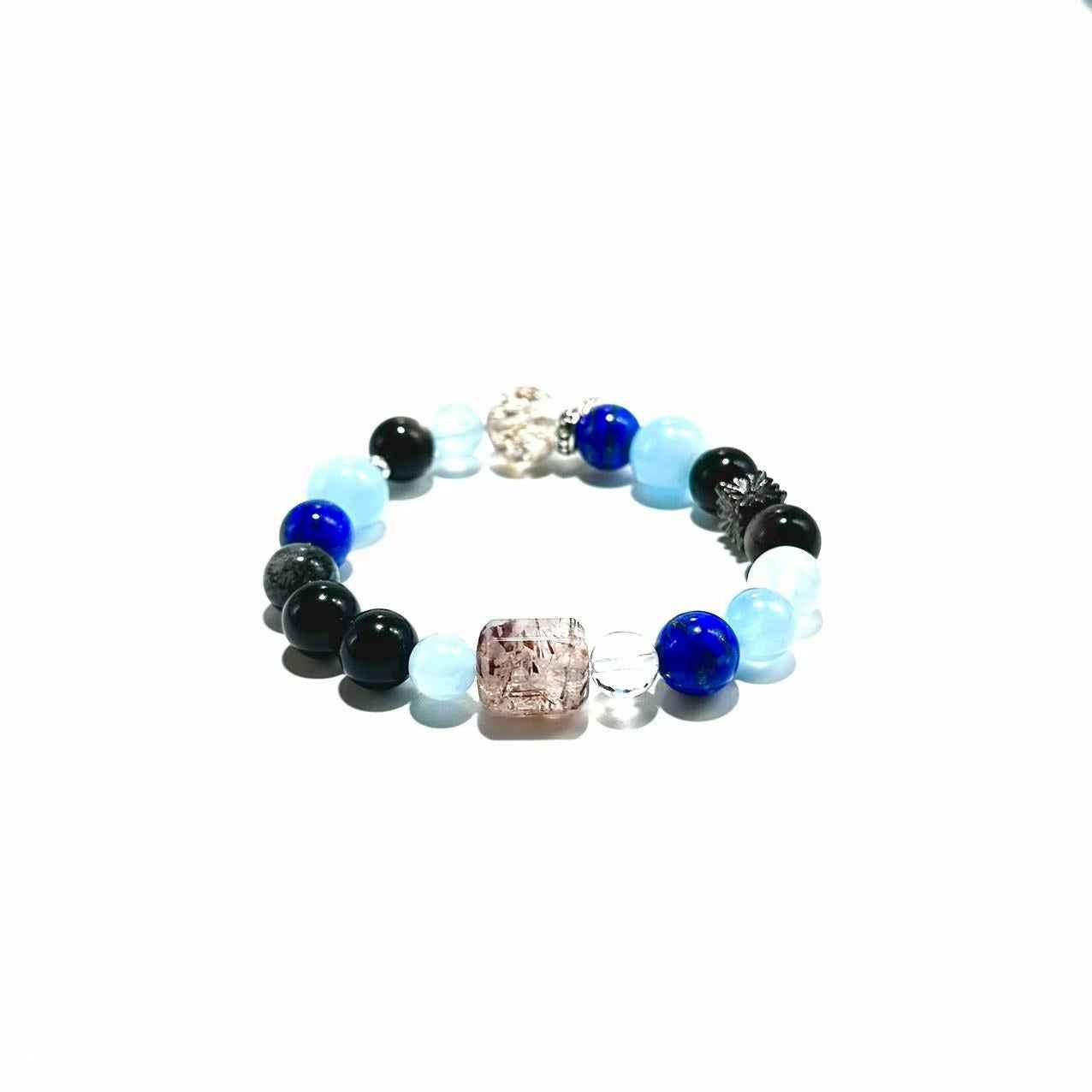 Lapis Lazuli, Aquamarine-Rutilated Quartz Bracelet-ASTROSOUL