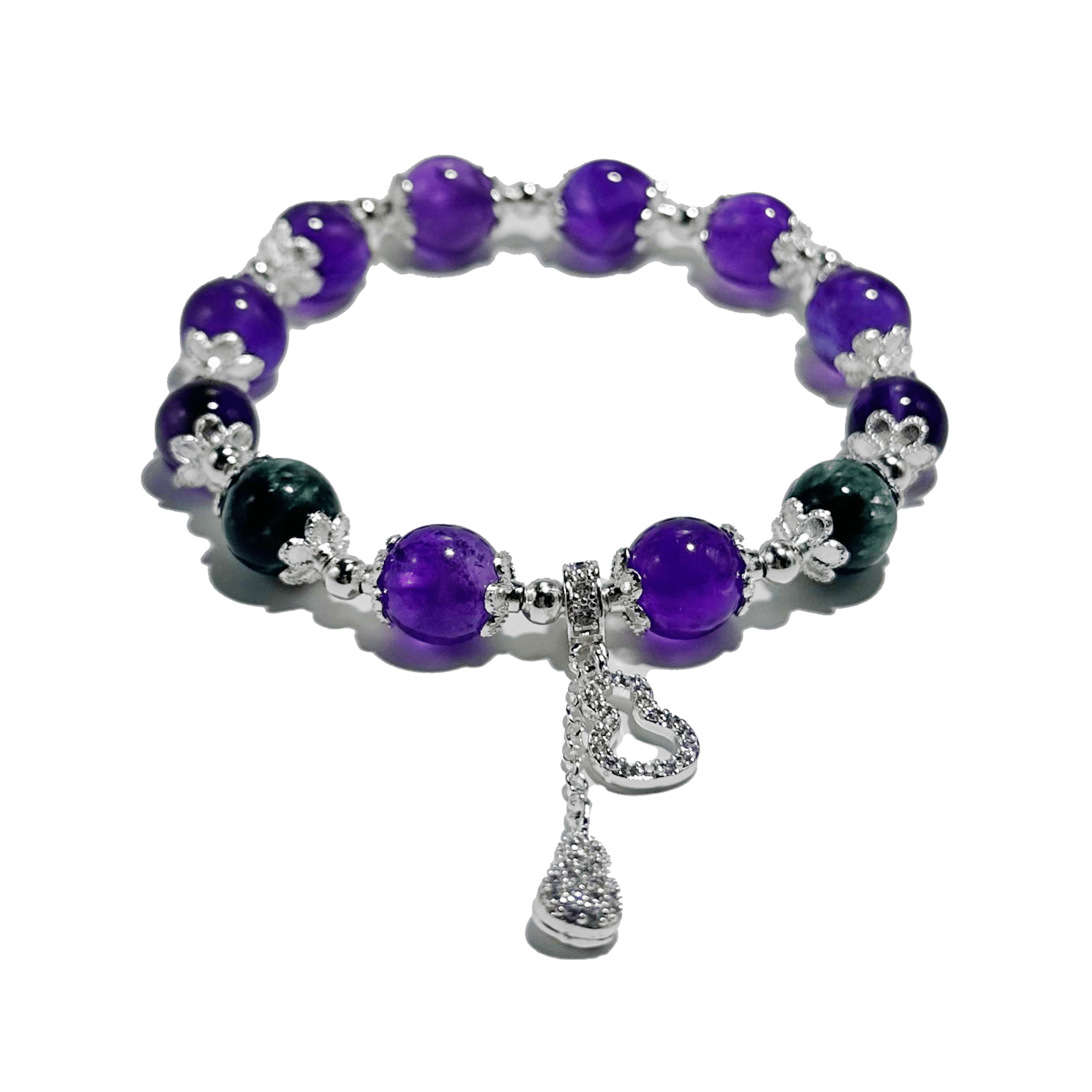 Amethyst Elegance – Amethyst & Malachite Bracelet with Heart Charm - ASTROSOUL
