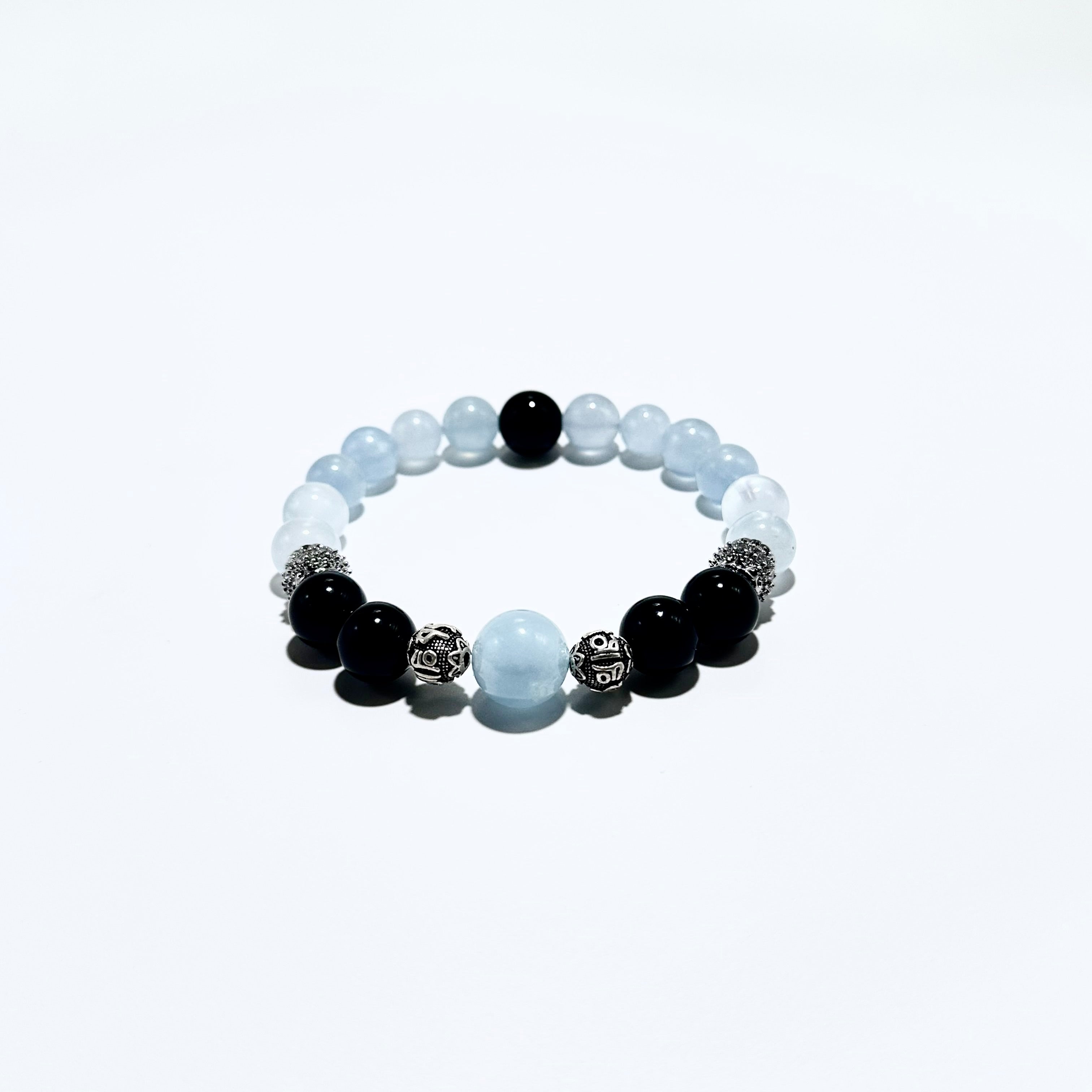 Ocean Shield – Aquamarine & Black Onyx Bracelet - ASTROSOUL