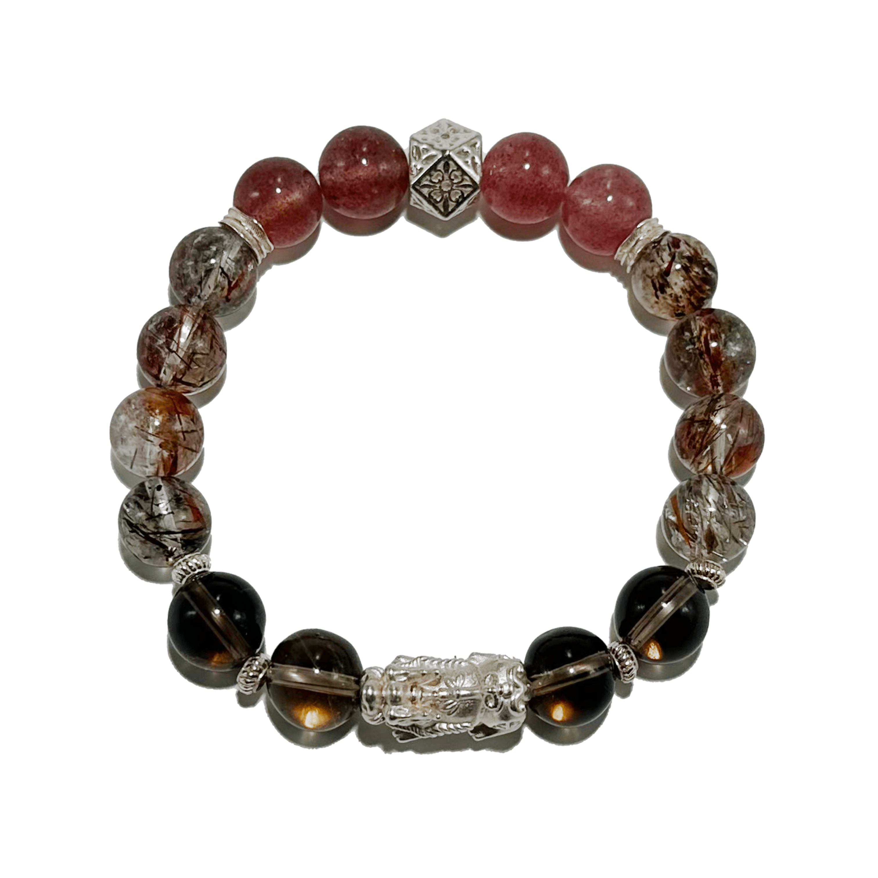Wealth Guardian Bracelet – Smoky Quartz, Strawberry Quartz & Pixiu - ASTROSOUL