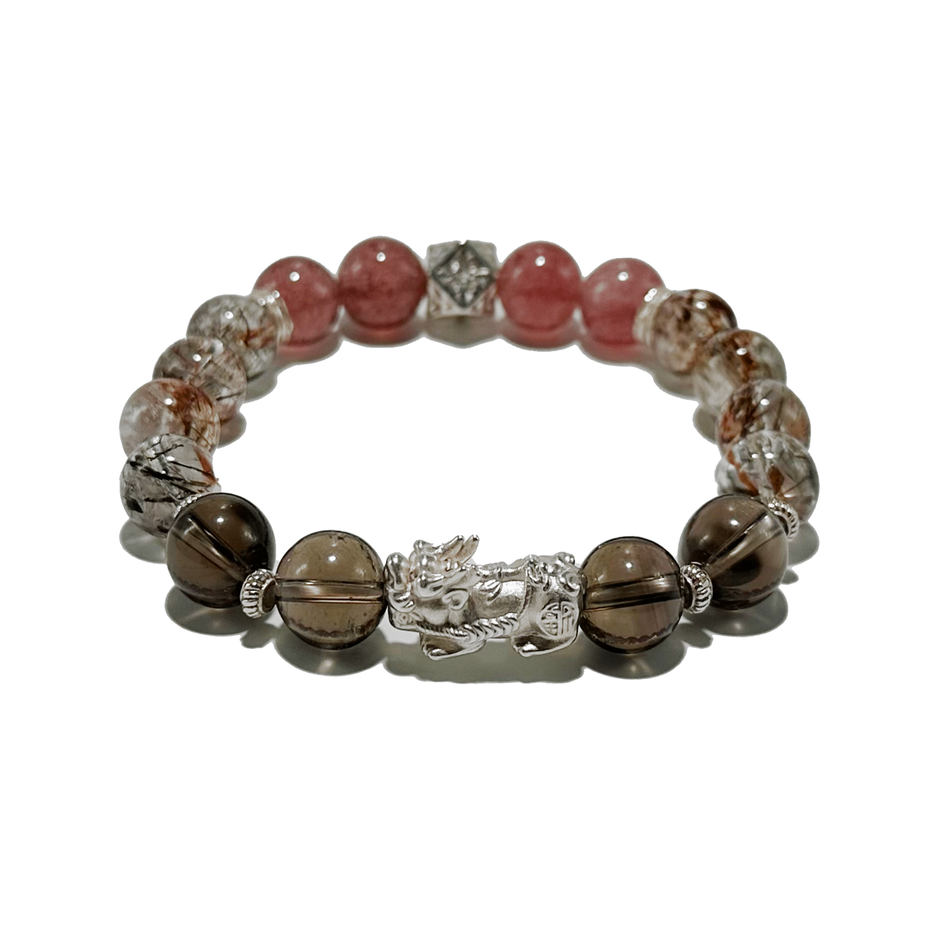 Wealth Guardian Bracelet – Smoky Quartz, Strawberry Quartz & Pixiu - ASTROSOUL