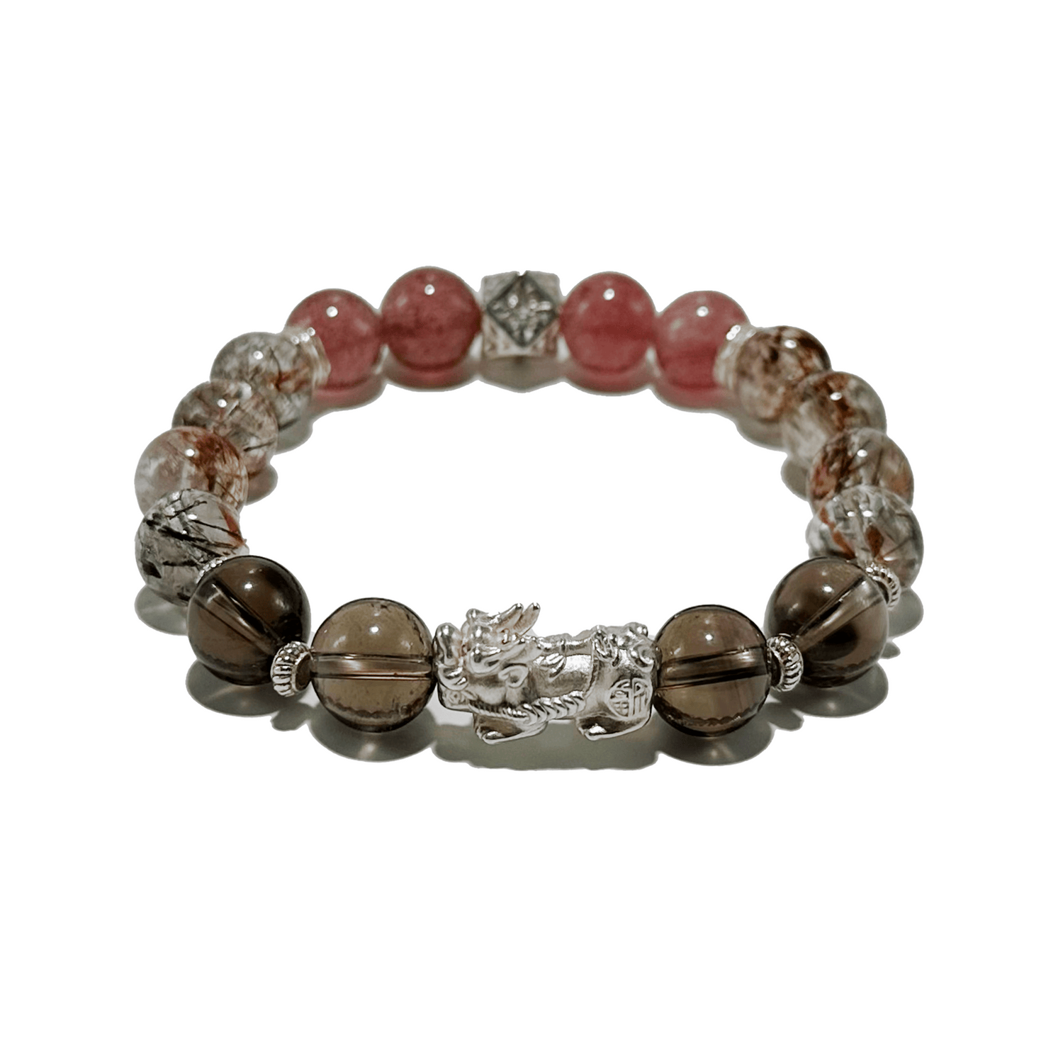 Wealth Guardian Bracelet – Smoky Quartz, Strawberry Quartz & Pixiu - ASTROSOUL
